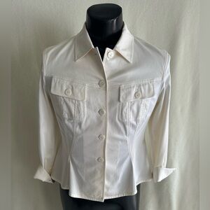 Lafayette 148 New York Blouse Women’s 10 Cream Long Sleeve Button Up Career Top#